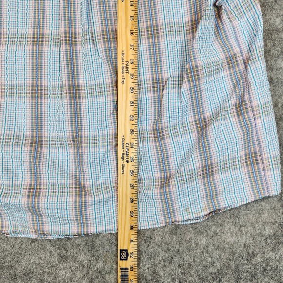 Alan Flusser Shirt Men XXL Blue Plaid Seersucker Summer Casual Short Sleeve 2XL - Picture 8 of 9
